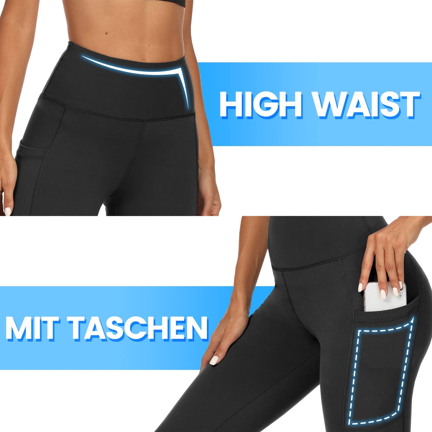2-Pack Women’s High Waist Sport Leggings – With Pockets, Squat-Proof
