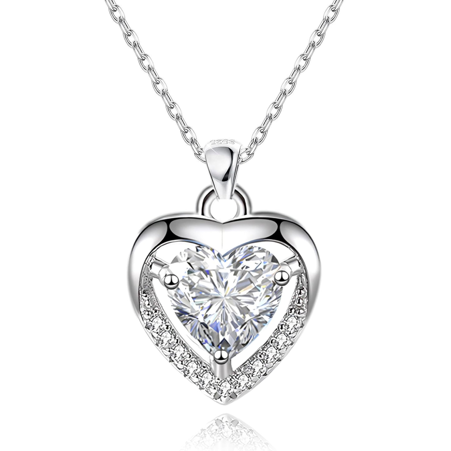 EXGOX Sterling Silver Heart Pendant Necklace