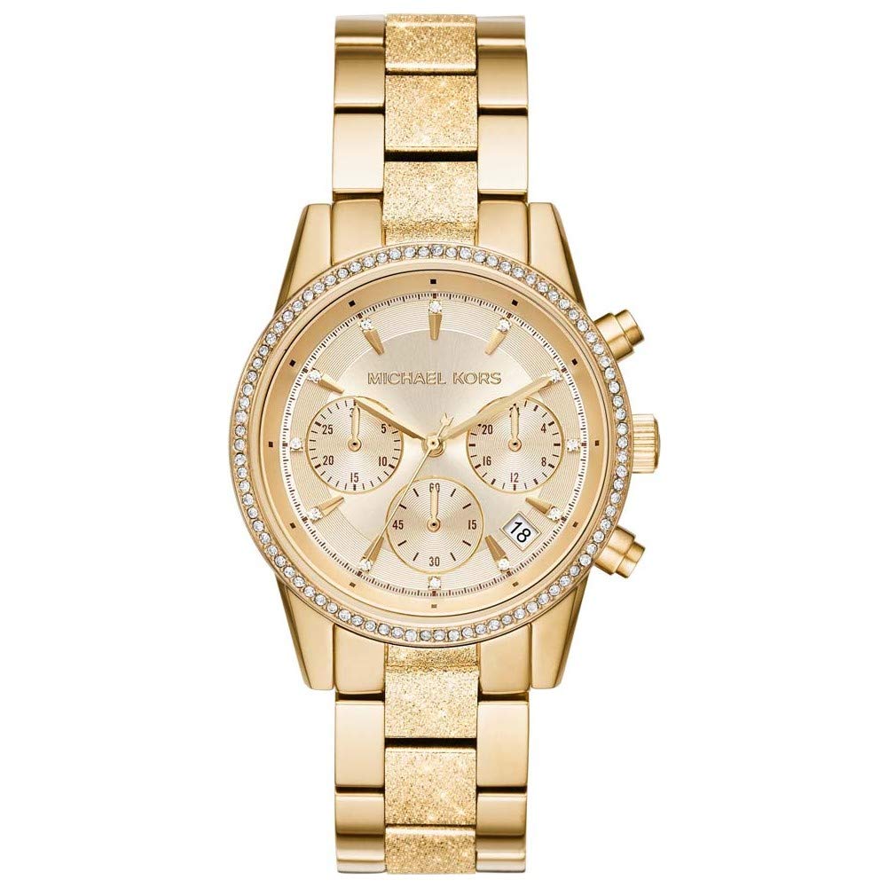 Michael Kors ladies' watch Ritz, 37 mm case size, quartz chronograph movement, stainless steel bracelet