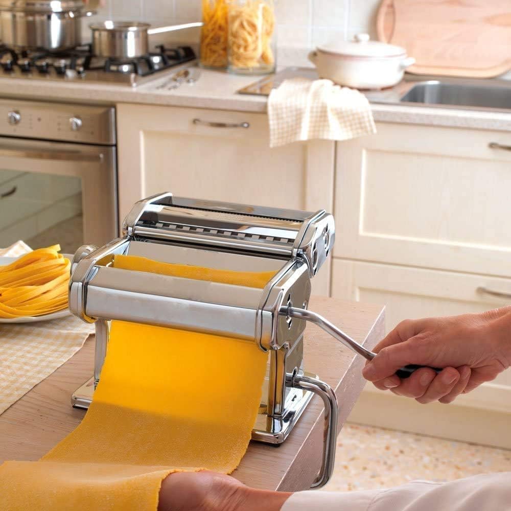Nudelmaschine Pasta Maker Edelstahl Frische Manuell Pasta Walze Maschine Cutter mit Klemme für Spaghetti Nudeln Lasagne Bestes Pastamaschine Geschenk, Einfache Reinigung und Verwendung