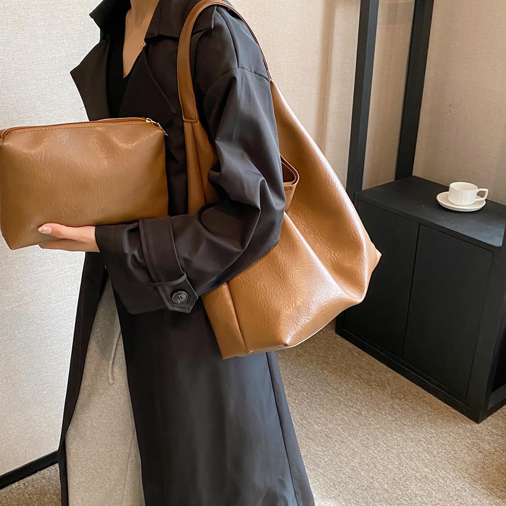 Large PU Leather Tote Bag – Women’s Soft Shoulder Handbag with Coin Purse