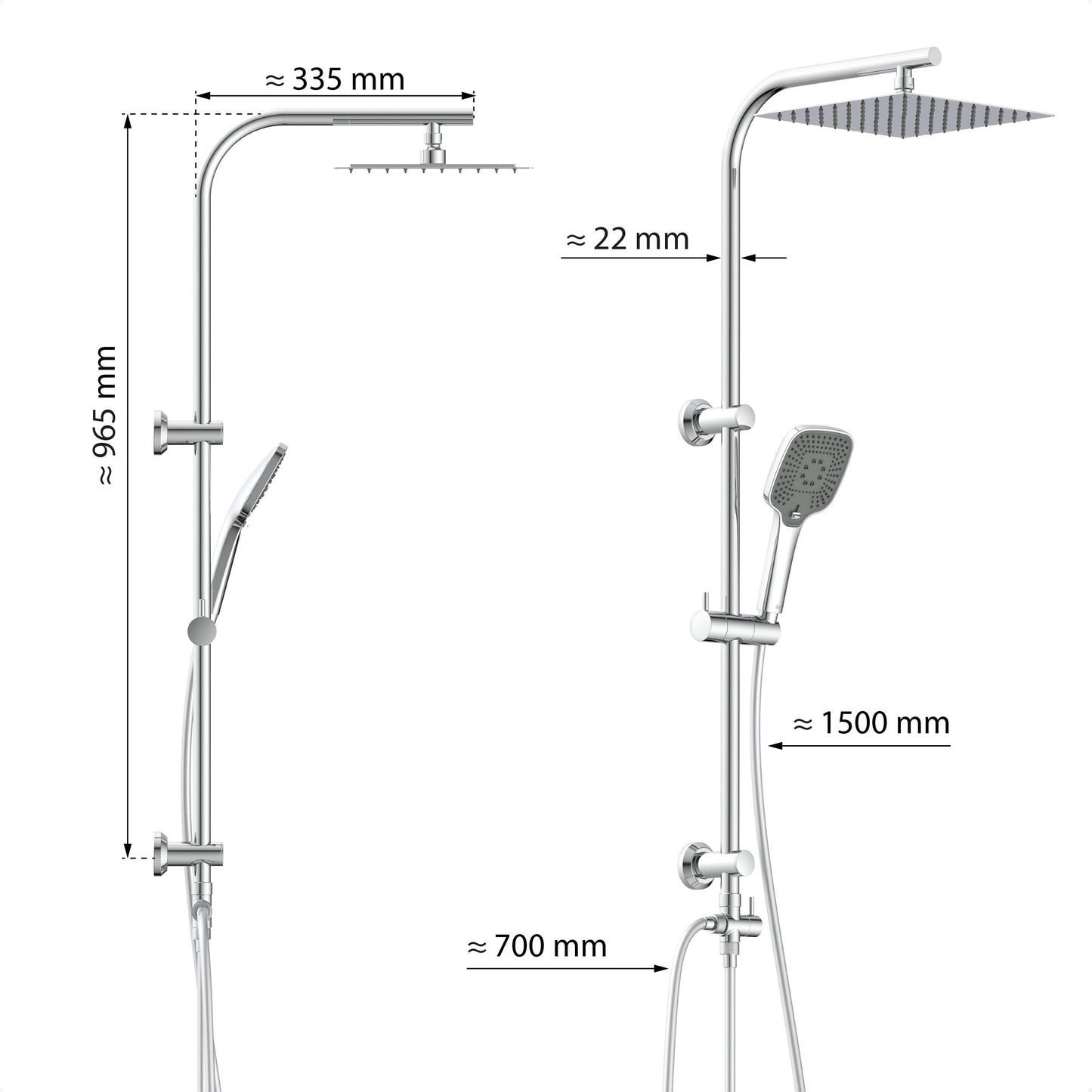 EISL Duschset EASY FRESH, Duschsystem ohne Armatur 2 in 1 mit großer Regendusche (250 x 200 mm) und Handbrause, Regendusche ohne Armatur ideal zum Nachrüsten, komplettes Montageset, Chrom DX12006