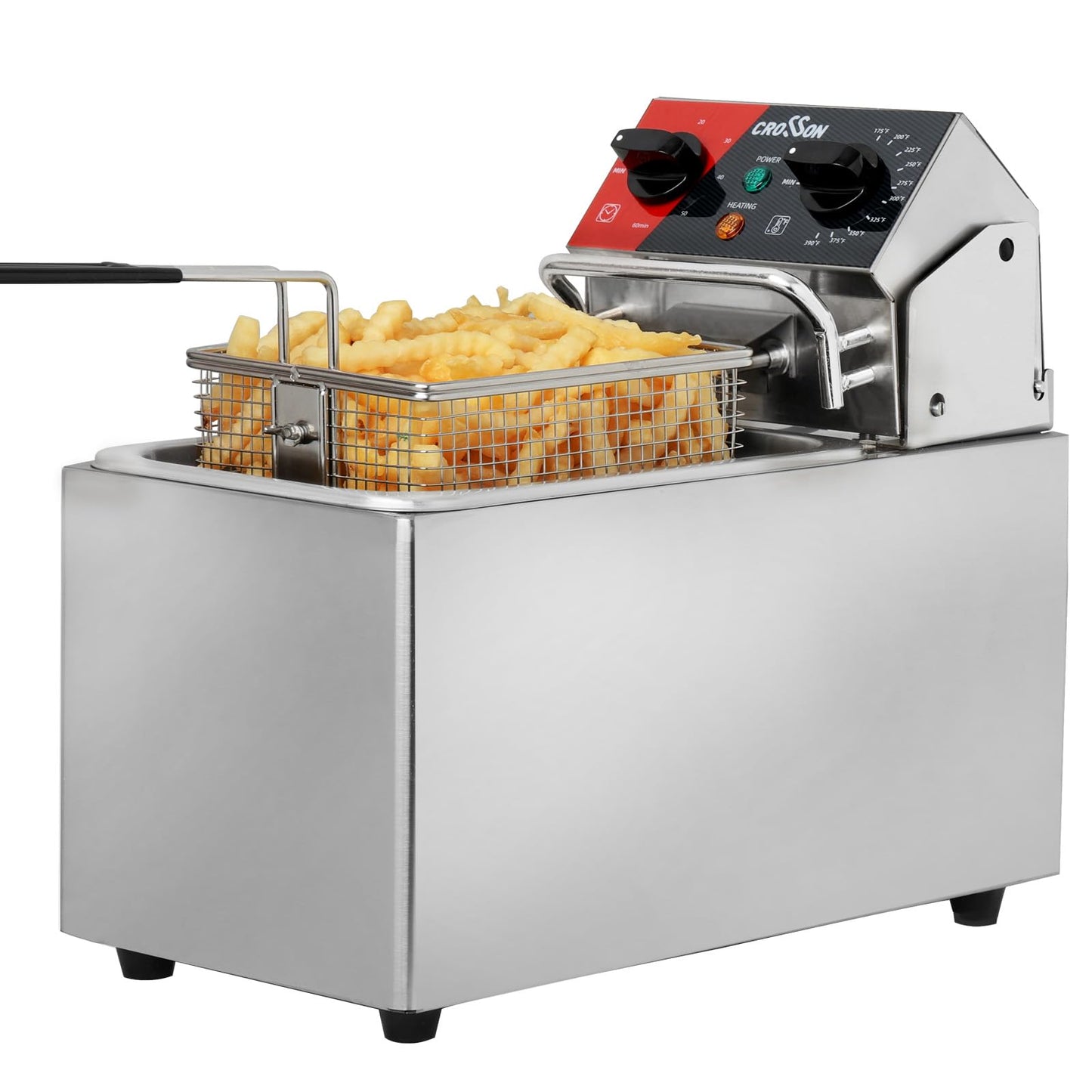 CROSSON 4L Elektrische Aufsatzfritteuse mit leicht zu reinigendem rotierendem Fritteusenkopf, 30 Minuten Timer, abnehmbarer Öltank 304 SS mit Griff (4L single tank)
