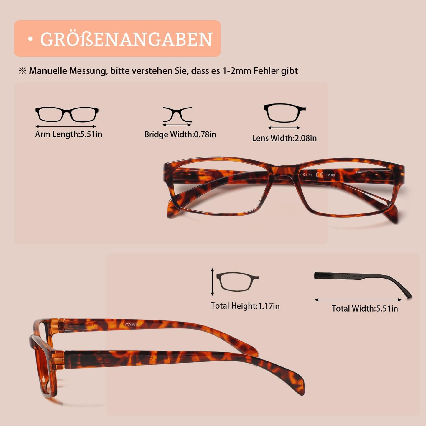 COJWIS Lesebrille 6 Pack herren und Damen Qualität Feder Scharnier Blaulichtfilter Leser Brille(6 Farbe Mischen-1, 2.00)
