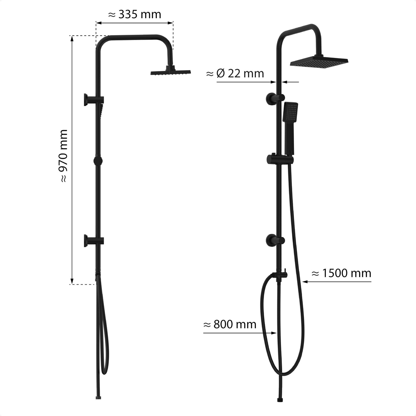 EISL Duschset EASY FRESH, Duschsystem ohne Armatur 2 in 1 mit großer Regendusche (250 x 200 mm) und Handbrause, Regendusche ohne Armatur ideal zum Nachrüsten, komplettes Montageset, Chrom DX12006