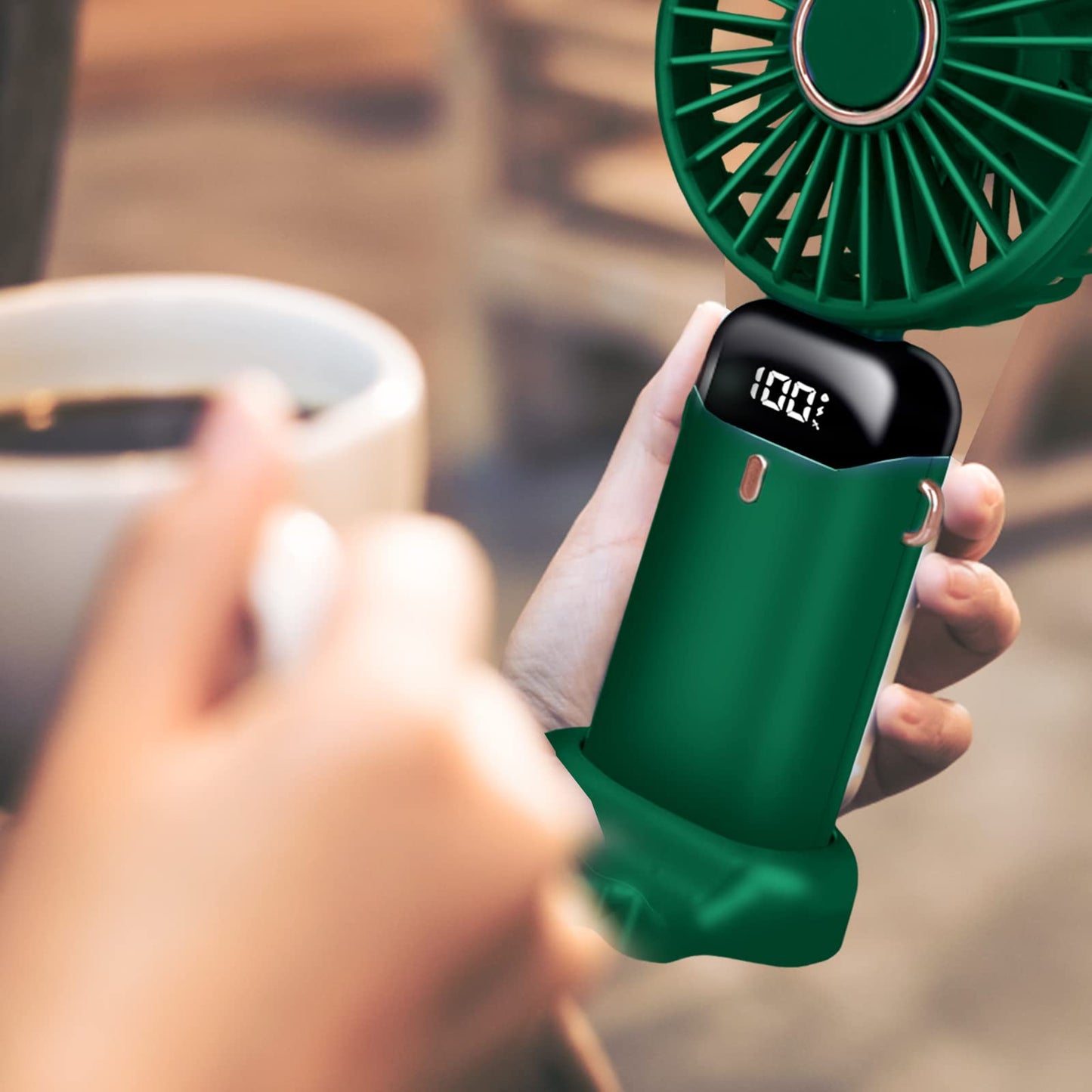 Jsdoin Handventilator, Tragbarer Mini Ventilator, Wiederaufladbar, Kleiner Taschenventilator Mit 5 Geschwindigkeitsstufen, Faltbarer USB-Ventilator für Büro, Outdoor (Dunkelblau)