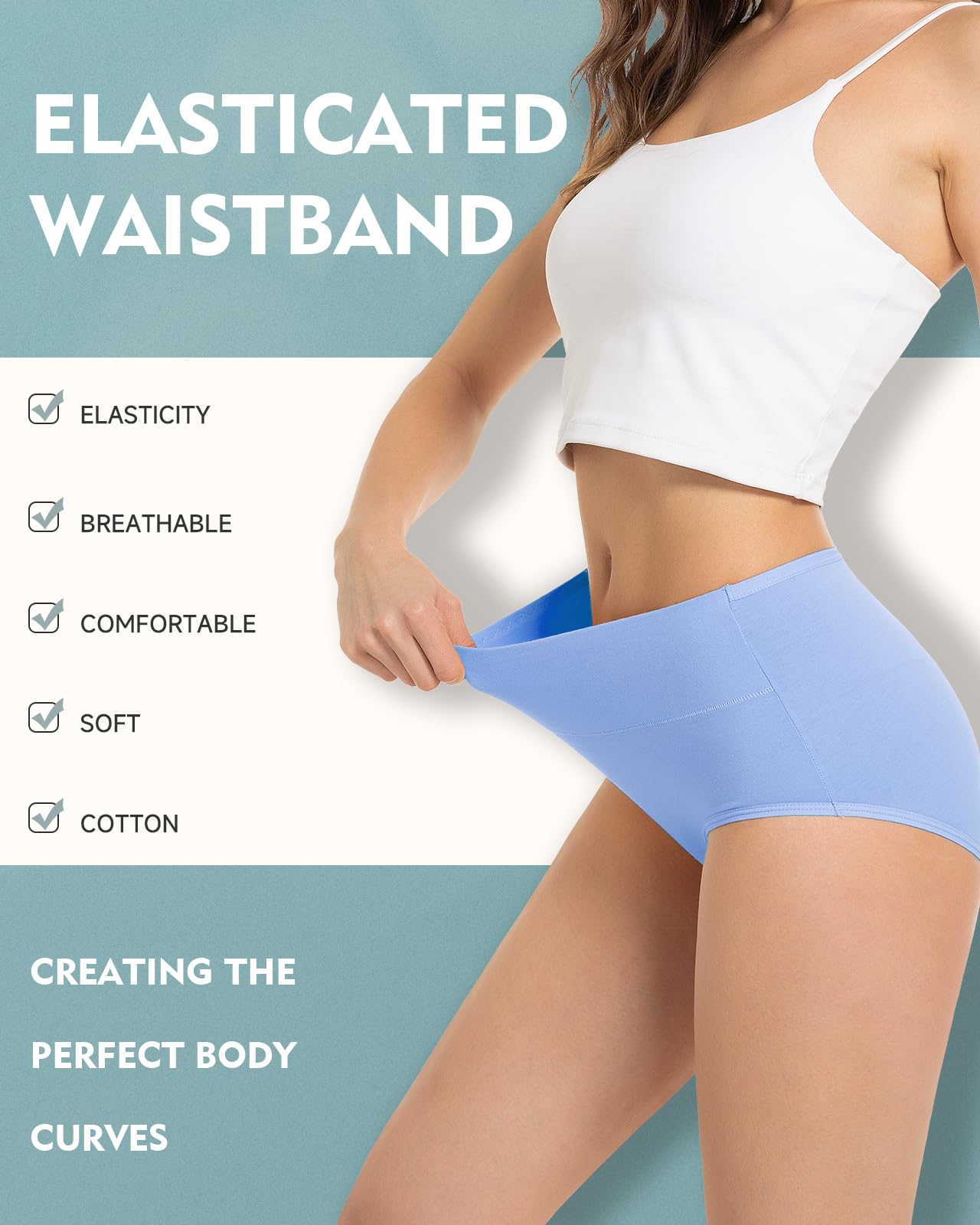 TANSTC Women’s Underwear 5-Pack High Waist Stretch Cotton Panties