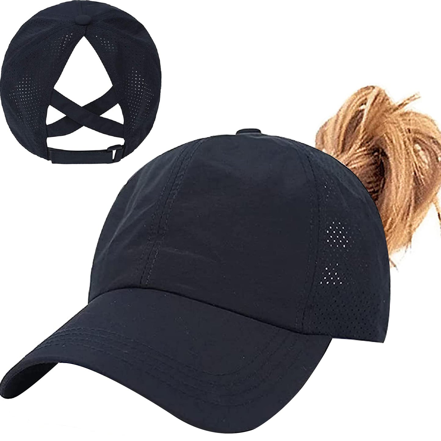 Womens Ponytail Hat Baseball Cap, Adjustable Criss Cross Baseball Cap High Bun Unisex Quick Drying Trucker Hats