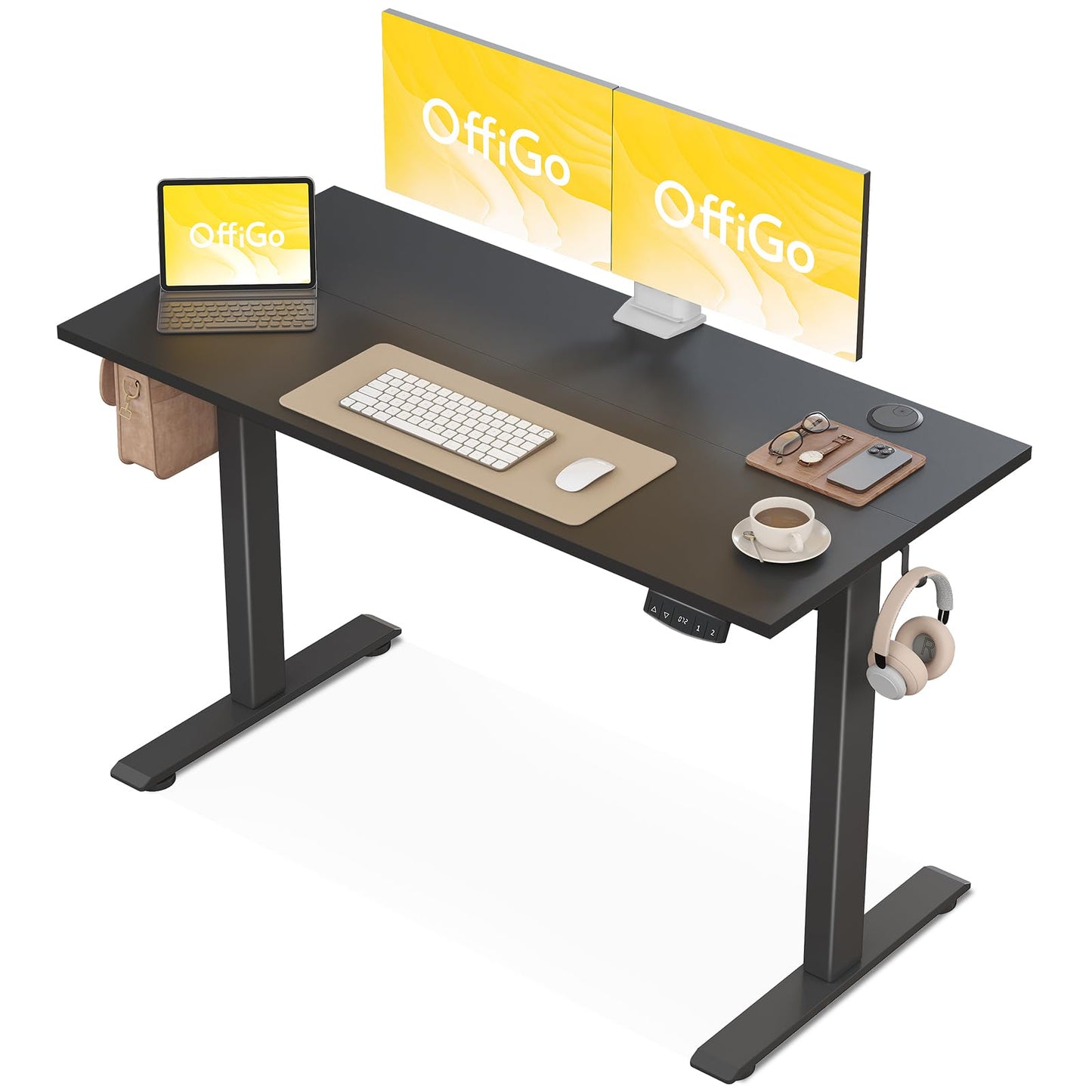 OffiGo Höhenverstellbarer Schreibtisch, 120 cm Elektrischer Schreibtisch, Ergonomischer Tisch mit Memory-Funktion, Gaming Tisch Höhenverstellbar, Moderner Computertisch für Zuhause und Büro, Weiß