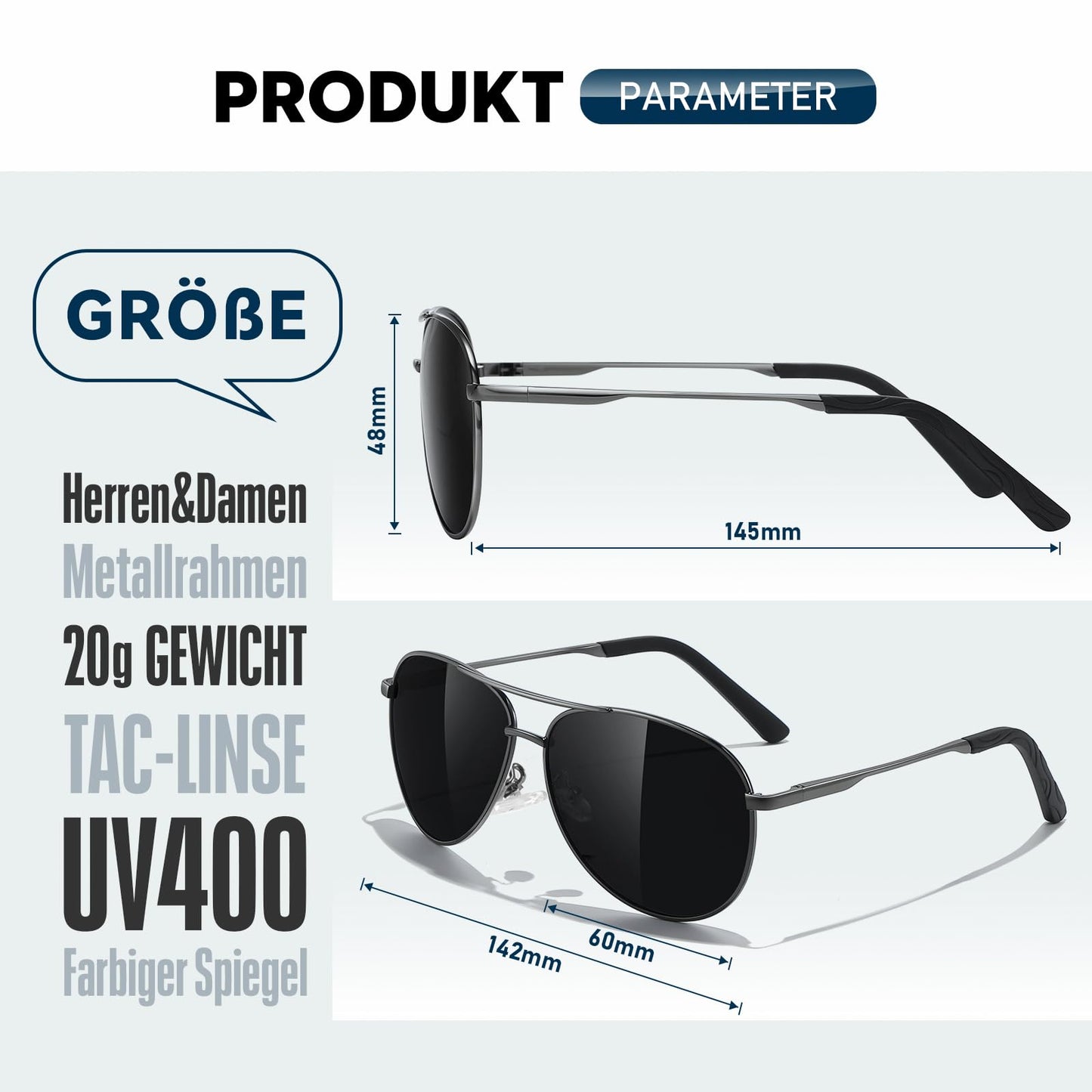 wearPro Sonnenbrille-Herren-Damen-Polarisiert Premium Metallrahmen Sonnenbrillen Unisex mit UV400 Schutz Vintage Schwarz Fahrerbrille