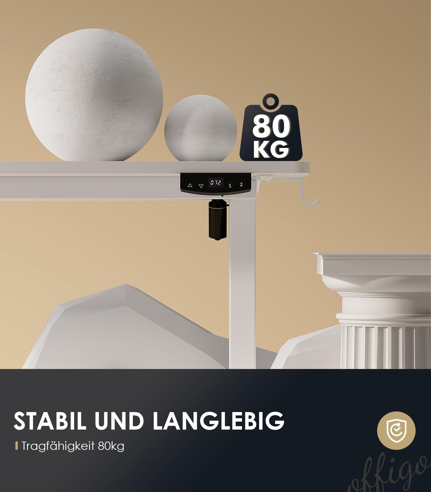 OffiGo Höhenverstellbarer Schreibtisch, 180cm, Elektrischer Schreibtisch mit USB, Schreibtisch Höhenverstellbar mit 2 Memory Funktion, Tisch Höhenverstellbar für Büro, Zuhause, Gaming, Schwarz