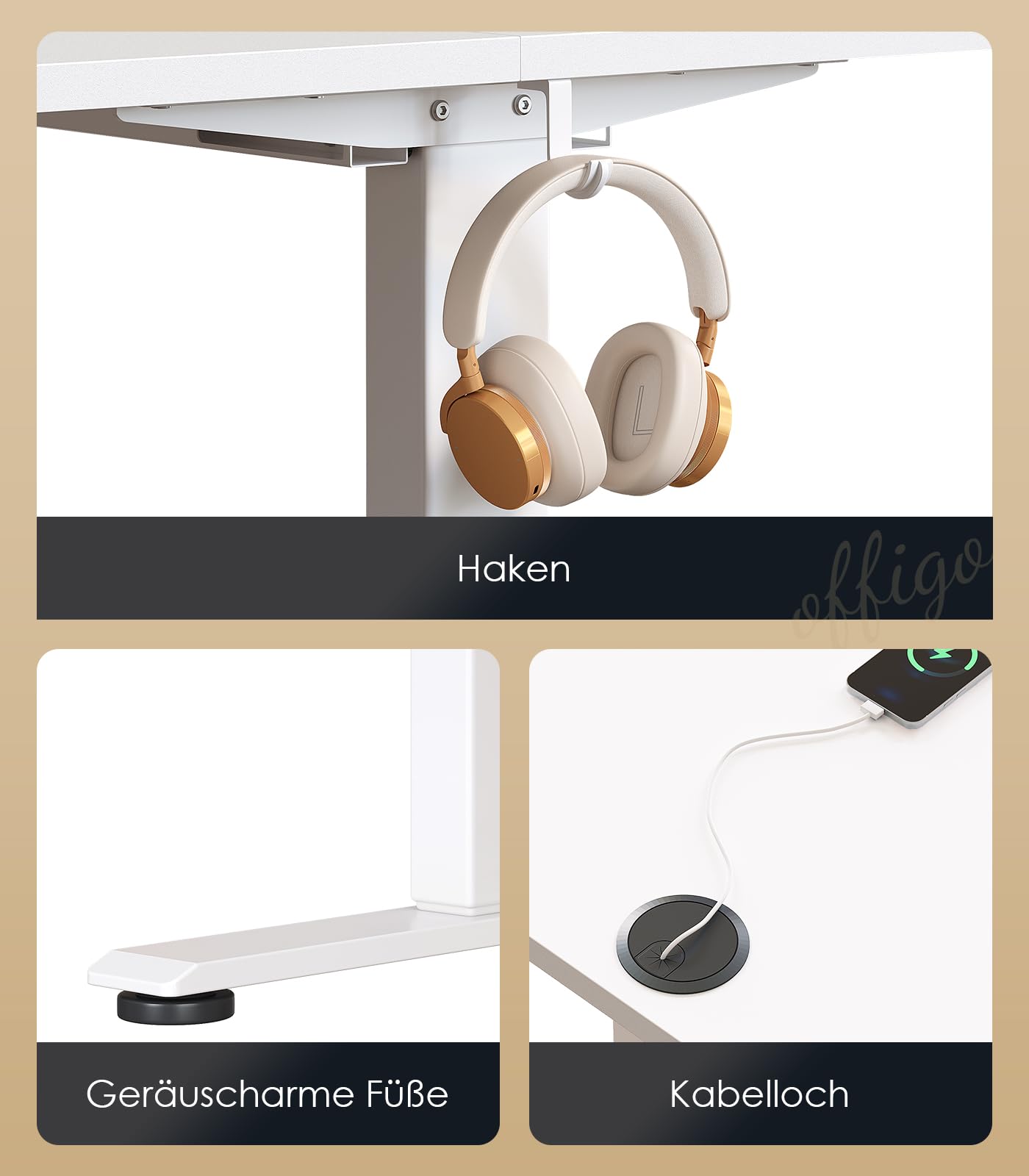 OffiGo Höhenverstellbarer Schreibtisch, 120 cm Elektrischer Schreibtisch, Ergonomischer Tisch mit Memory-Funktion, Gaming Tisch Höhenverstellbar, Moderner Computertisch für Zuhause und Büro, Weiß