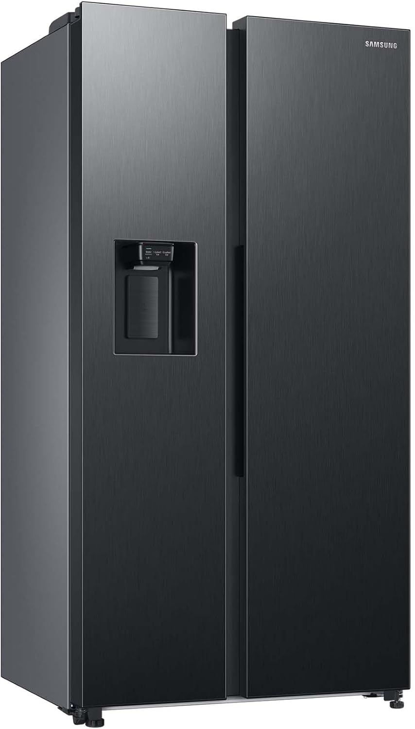 Samsung side-by-side refrigerator with freezer compartment, 178 cm, 634 l total volume, 225 l freezer compartment, AI Energy Mode, water and ice dispenser, fresh water connection, Premium Black Steel