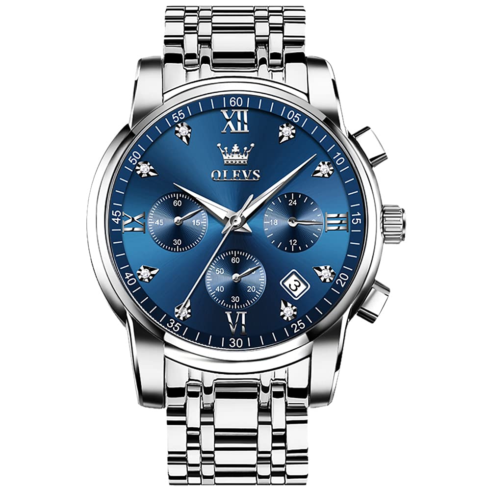 OLEVS Uhren Herren, Edelstahl Analoger Quarzuhr, Multifunktionale Diamanten Herrenuhren, Klassisches Luxuskleid Herrenuhr