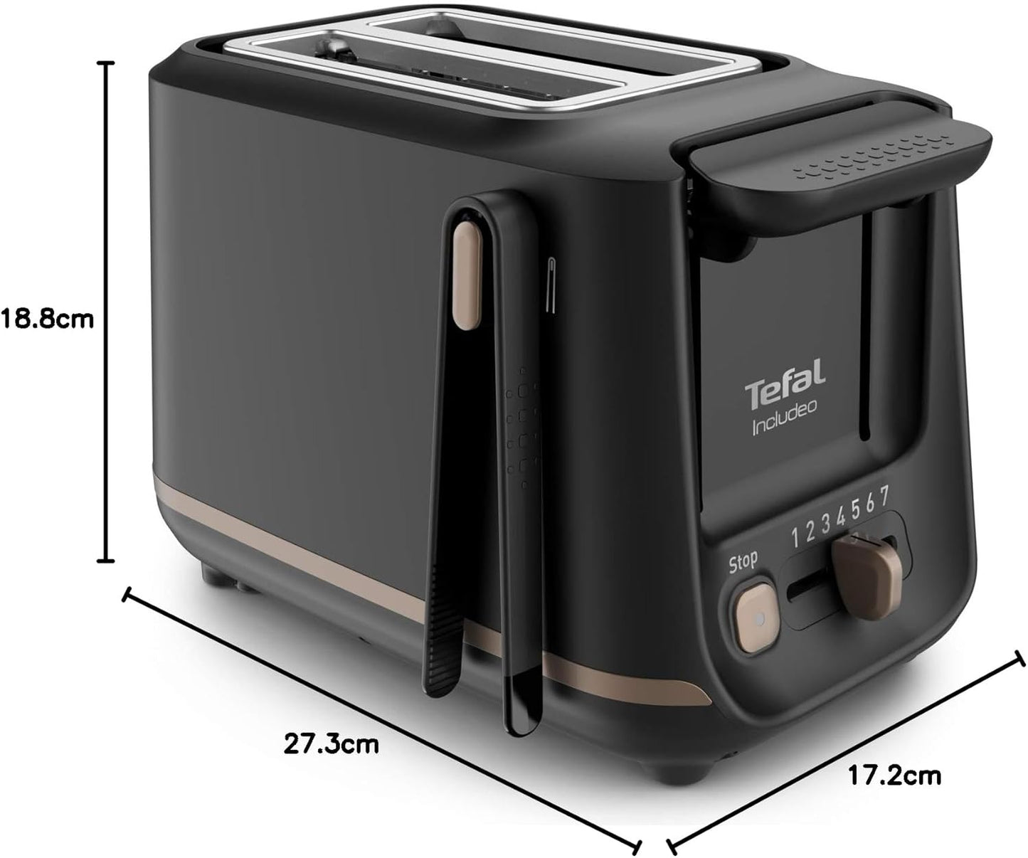 Tefal Toaster mit 2 Schlitzen, inkl. Magnetklammern, große Bedienelemente, 7 Bräunungsstufen, herausnehmbare Krümelschublade, Erhöhungsfunktion, Schwarz