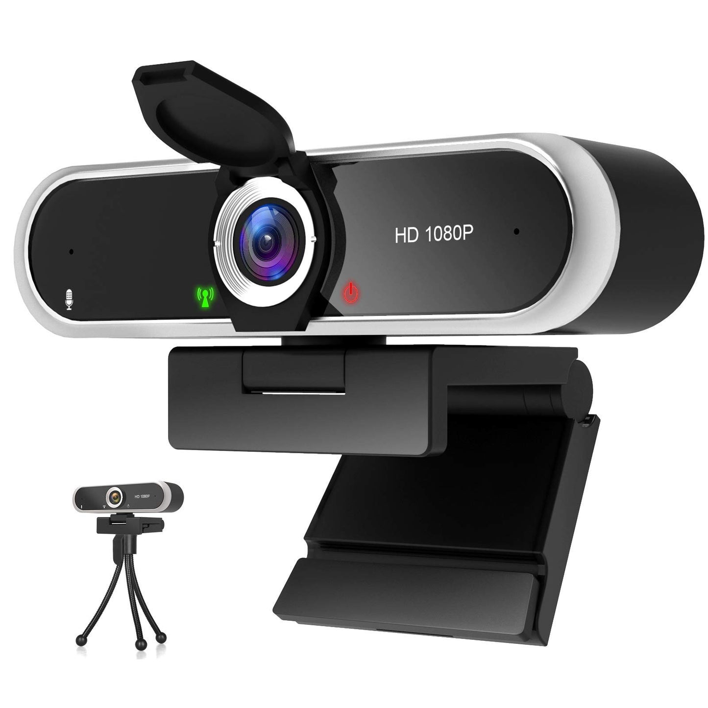 Webcam 1080P mit Mikrofon und Webcam Abdeckung, Stativ, Plug & Play, mit automatischer Lichtkorrektur, für Laptop, PC, Desktop, für Live-Streaming, Videoanruf, Konferenz, Online-Unterricht, Spiel