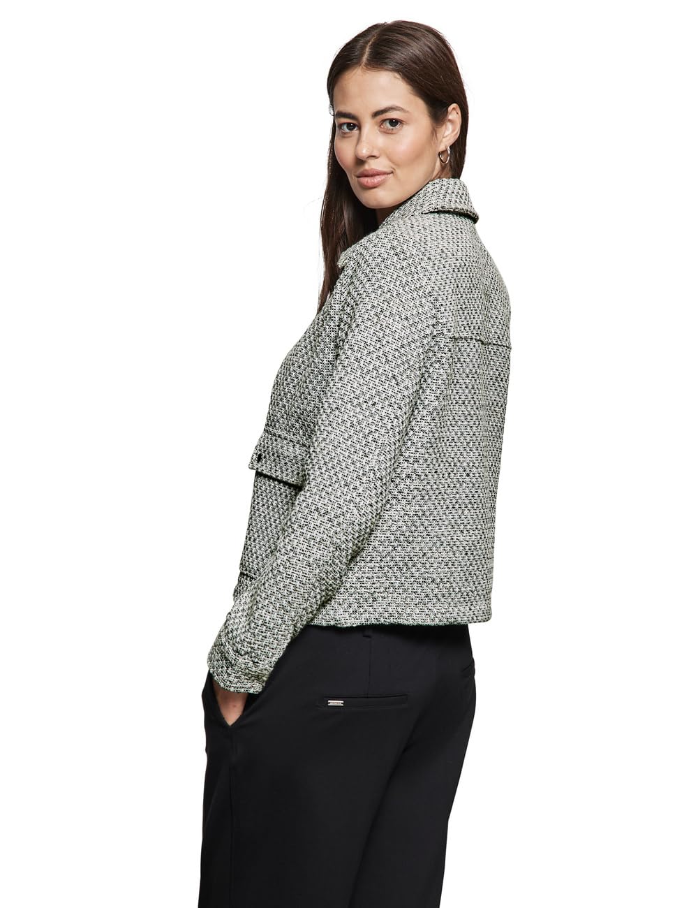 Street One Women’s Bouclé Jacket – Chic Shirt Collar Jacket