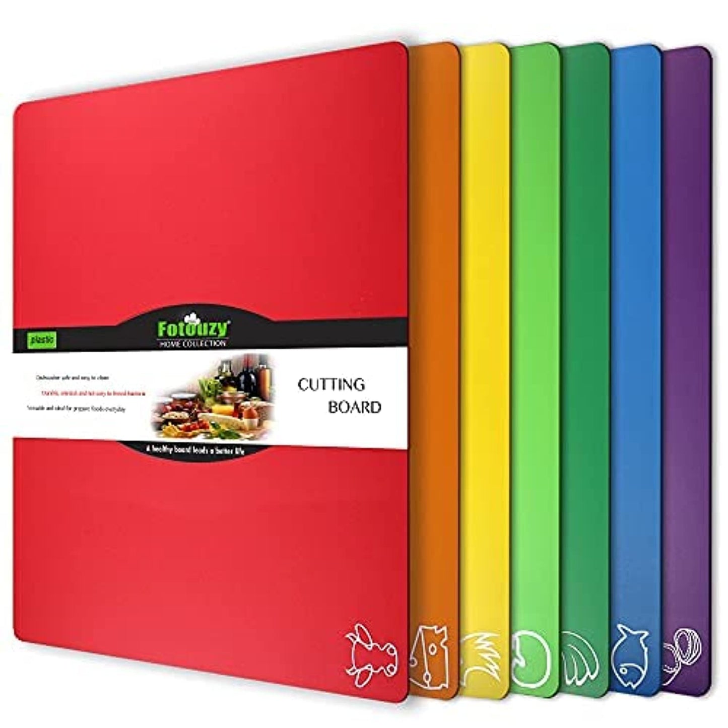 Kunststoff-Schneidebretter für die Küche, Fotouzy Flexible Schneidematten mit Loch, 4er-Set, BPA-frei, Rutschfeste Rückseite, Spülmaschinenfest, Multi Grau, 30x38cm
