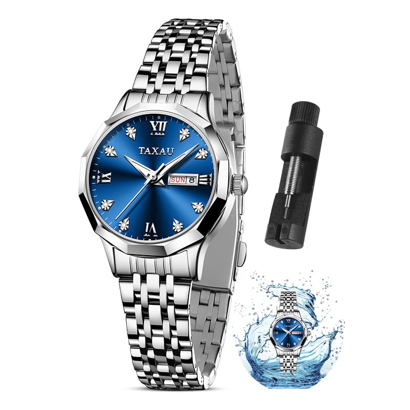 Taxau Uhr Frauen Luxus Edelstahl Uhren Frauen Kleid für Frauen wasserdichte Analog Quarz Damenuhren Klassische Reloj para Mujer