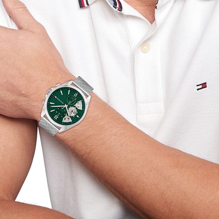 Tommy Hilfiger Multi Zifferblatt Quarz Uhr für Herren mit Silbernes Edelstahl-Mesh-Gliederarmband und Lederarmband
