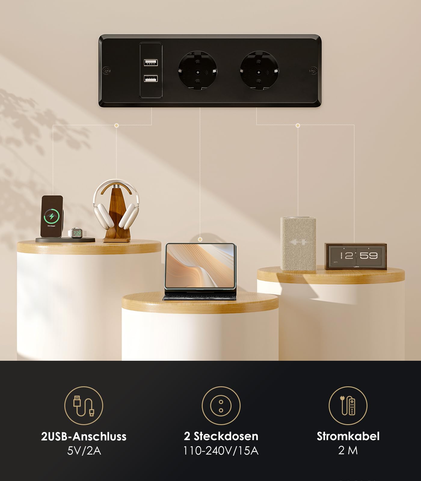 OffiGo Höhenverstellbarer Schreibtisch, 180cm, Elektrischer Schreibtisch mit USB, Schreibtisch Höhenverstellbar mit 2 Memory Funktion, Tisch Höhenverstellbar für Büro, Zuhause, Gaming, Schwarz