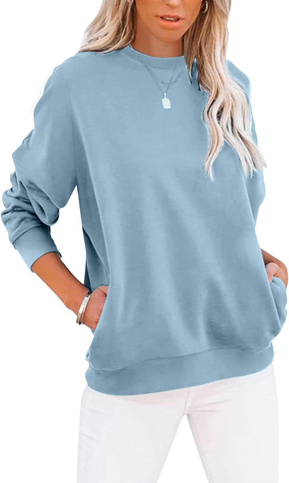 BUHIM Women’s Colorblock Sweatshirt – Casual Crewneck Long Sleeve Pullover
