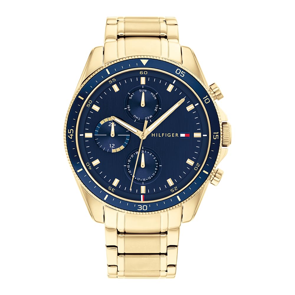 Tommy Hilfiger Multi Zifferblatt Quarz Uhr für Herren mit Edelstahl-und Lederarmband