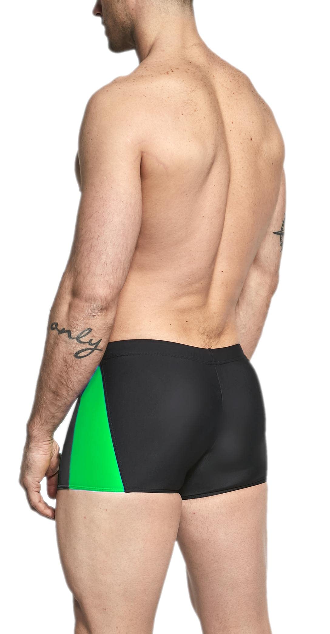 Men’s Short Swim Briefs – Asymmetric Design with Side Stripe