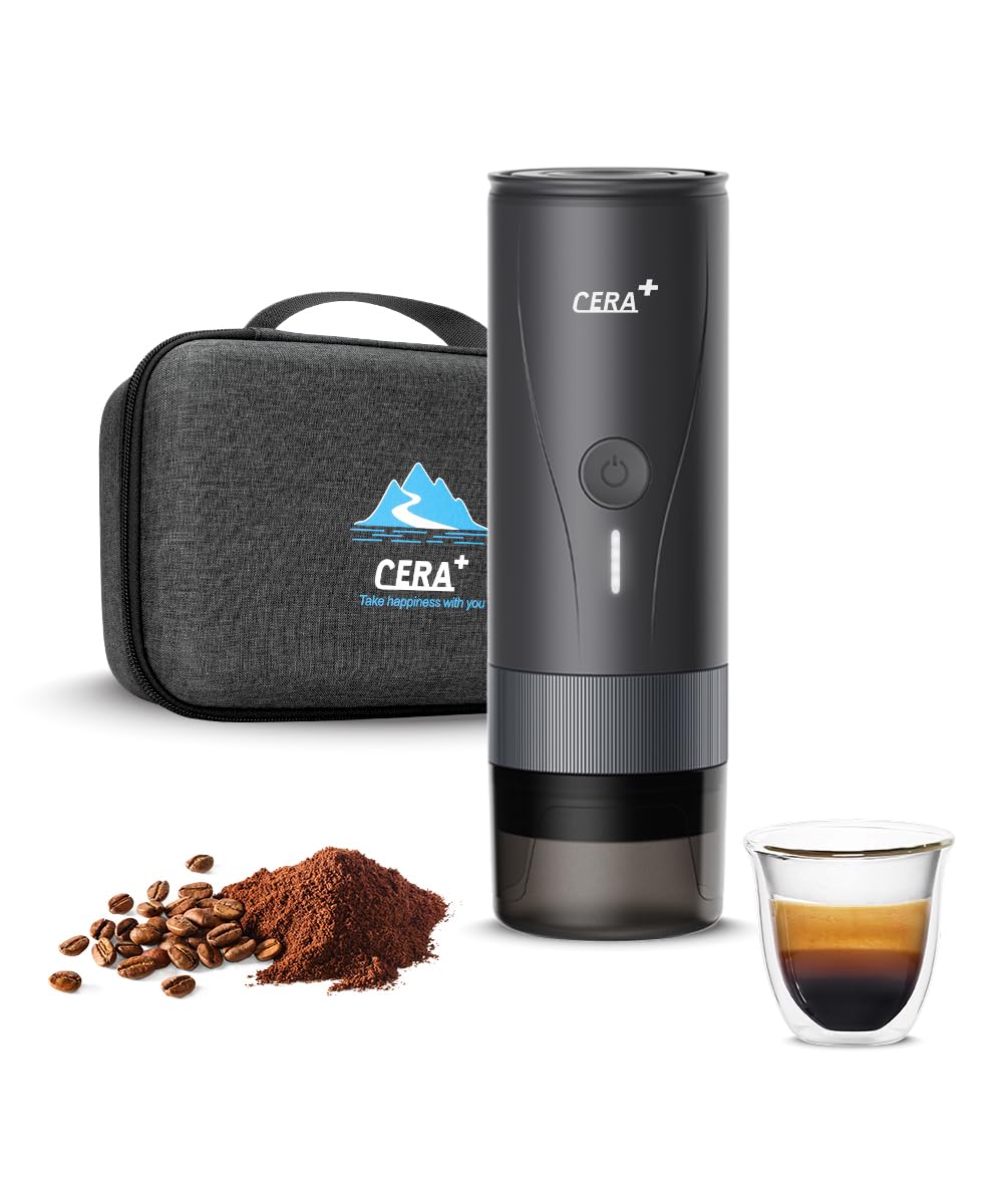CERA+ Tragbare Espressomaschine PRO, selbstheizende Pro-Level-Spezial-Kaffeemaschine, kompatibles ultrafeines Mahlen, professionelle elektrische kleine Reise-Kaffeemaschine