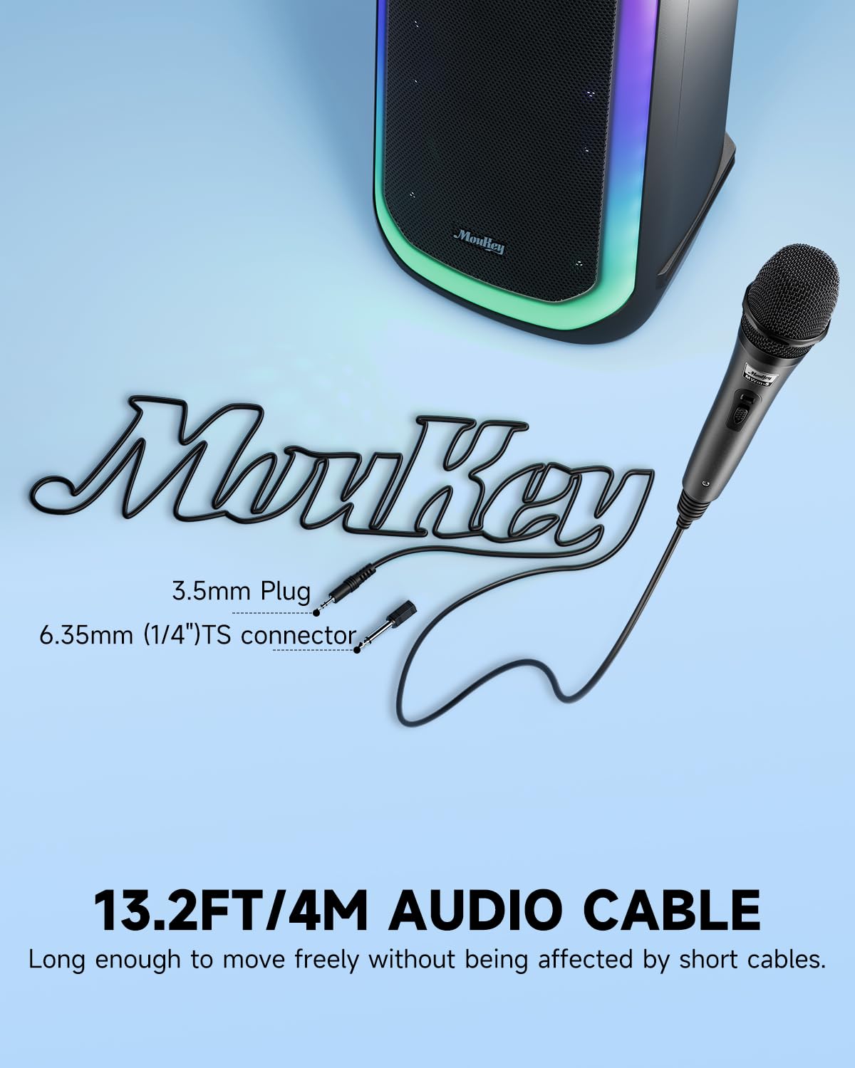 Moukey Dynamisches Mikrofon mit 4M/13ft Kabel, Metall Karaoke Handmikrofon, XLR-Mikrofon für Gesang/Bühne/Party, Kompatibel mit Karaoke Maschine/PA Anlage/Verstärker/Mixer, Grau