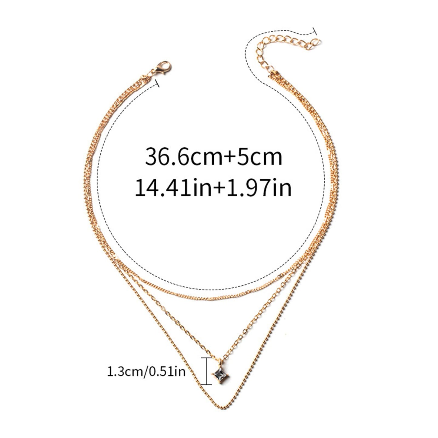 Dervivea Boho Layered CZ Crystal Necklace