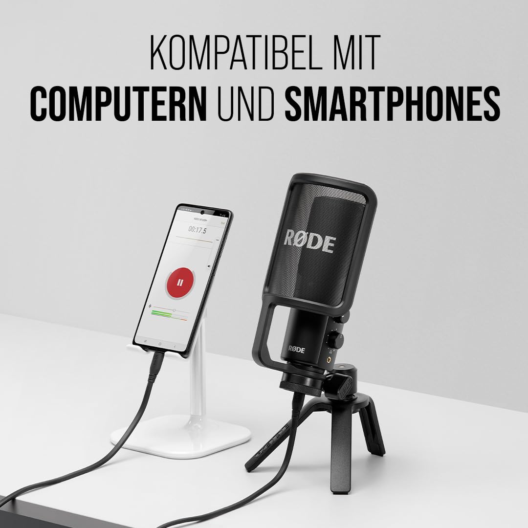 RØDE NT-USB+ Professionelles USB-Mikrofon für Profi-Audioaufnahmen direkt auf dem Computer oder Mobilgerät, schwarz
