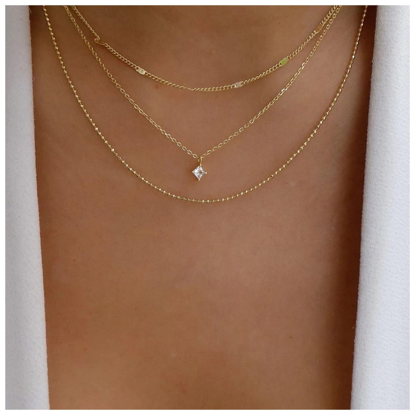 Dervivea Boho Layered CZ Crystal Necklace