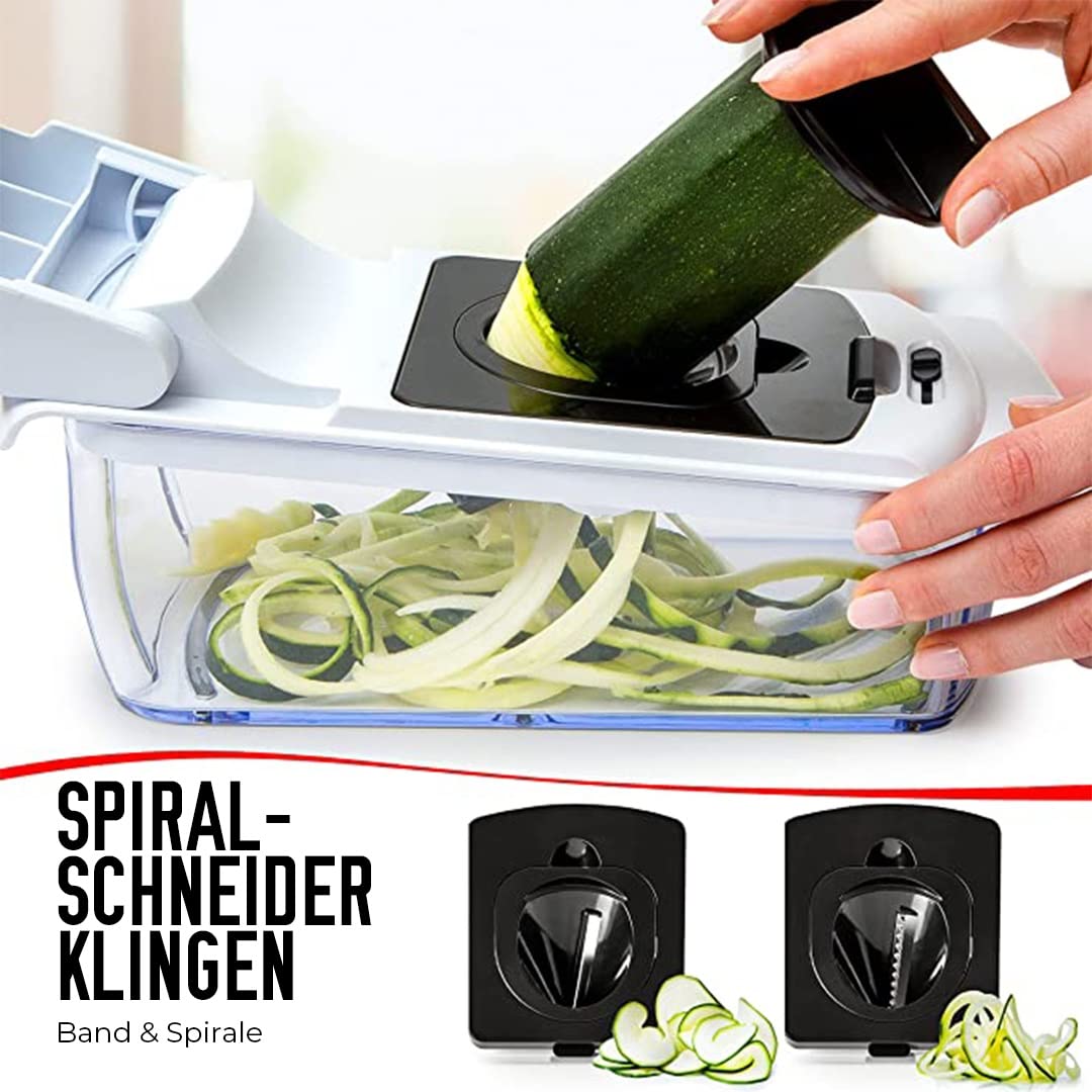 Gemüseschneider Mandoline Gemüsehobel - Gemüse Schneider Gurkenhobel Zwiebelschneider Kartoffelschneider Obstschneider - Reibe für Gemüse und Käse - Julienneschneider (6-in-1 Kompakt Weiß)