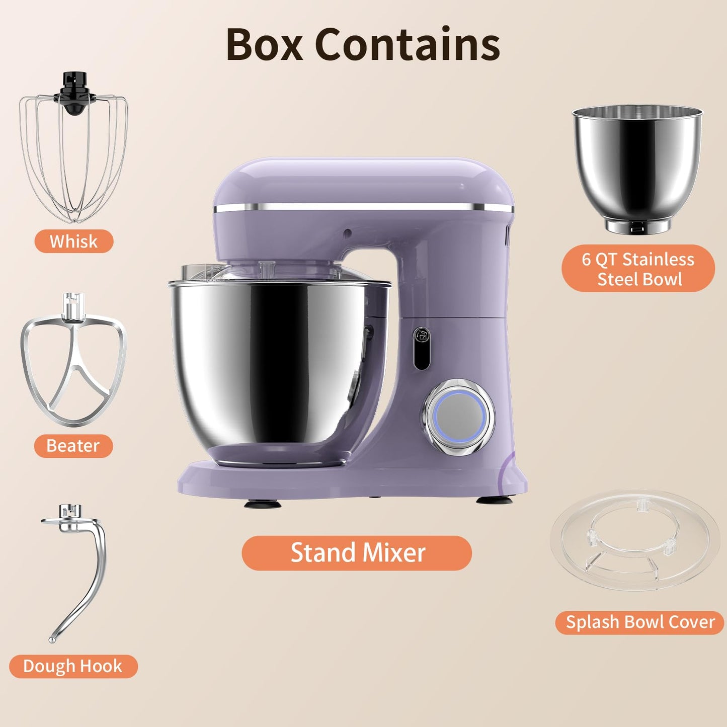 Küchenmaschine,Küchenmaschine Teigmaschine,10 Geschwindigkeit,Küchenmaschine zum backen mit 6.5 QT Edelstahl-Rührschüsseln und 3 Rührwerkzeuge (Rührhaken,Knethaken,Schlagbesen) 660W (Vine Purple)