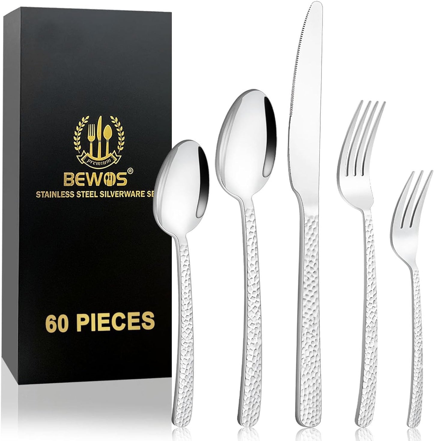 BEWOS Besteck Set für 6 Personen, 30 teilig Essbesteck Set inkl. Messer, Gabel, Löffel, Besteck Edelstahl Spiegelpoliert, Spülmaschinenfest