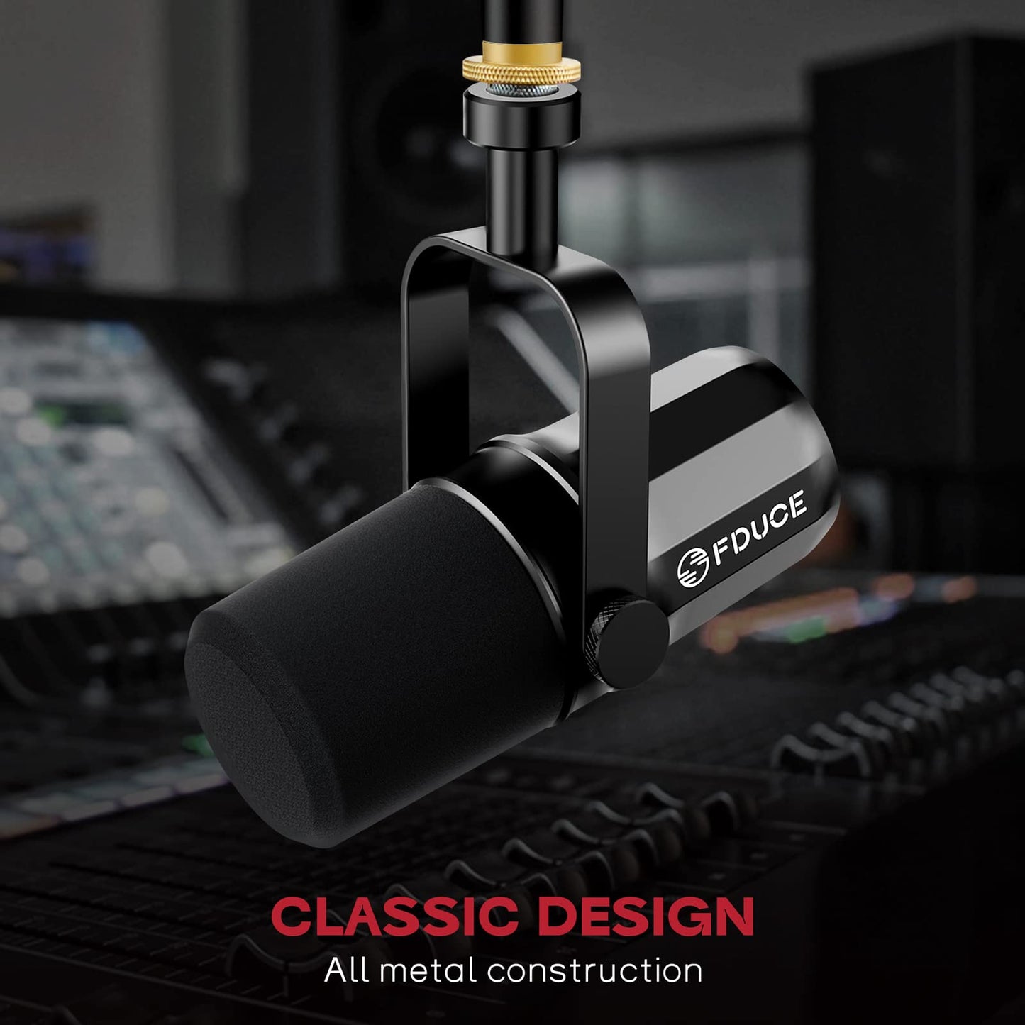 FDUCE SL40X XLR Dynamic Microphone Set for Vocal Recording, Podcasting, Gaming, Live Streaming and Broadcasting, All-Metal Microphone, Voice Isolating Technology, Black