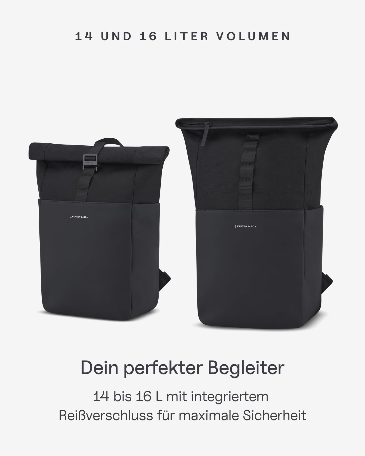 Kapten & Son Lund Basic Backpack 14–16L – Rolltop Travel Backpack