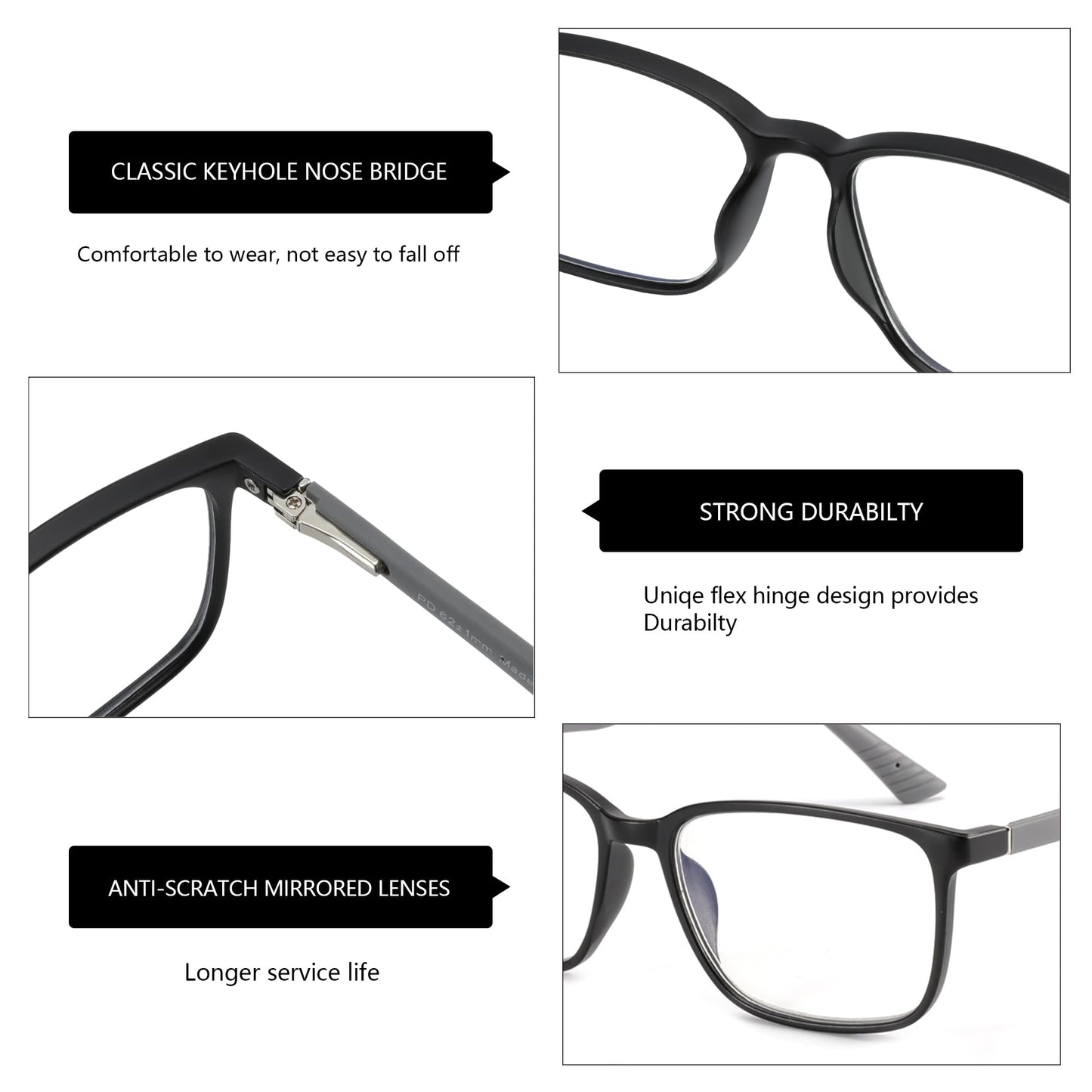 ZENOTTIC Blaulichtfilter Brille & Lesebrille Herren Eckige Rahmen-Leser Anti-Glanz Sport Computerbrille