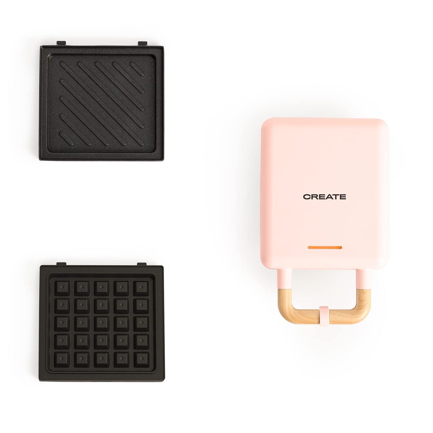 CREATE/STONE STUDIO/Sandwichmaker und Waffeleisen in Rosa-Barbie / 2 austauschbare Antihaftplatten, 1 Scheibe, 100º Offnung, BPA-frei, 105º Öffnung, Cool-Touch-Griff, 600W