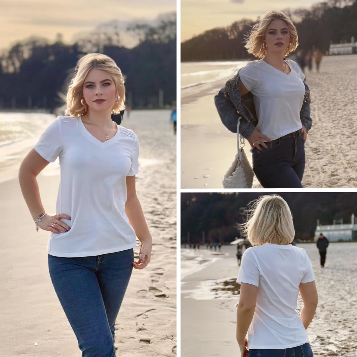 Zeagoo Women’s V-Neck Pleated T-Shirts