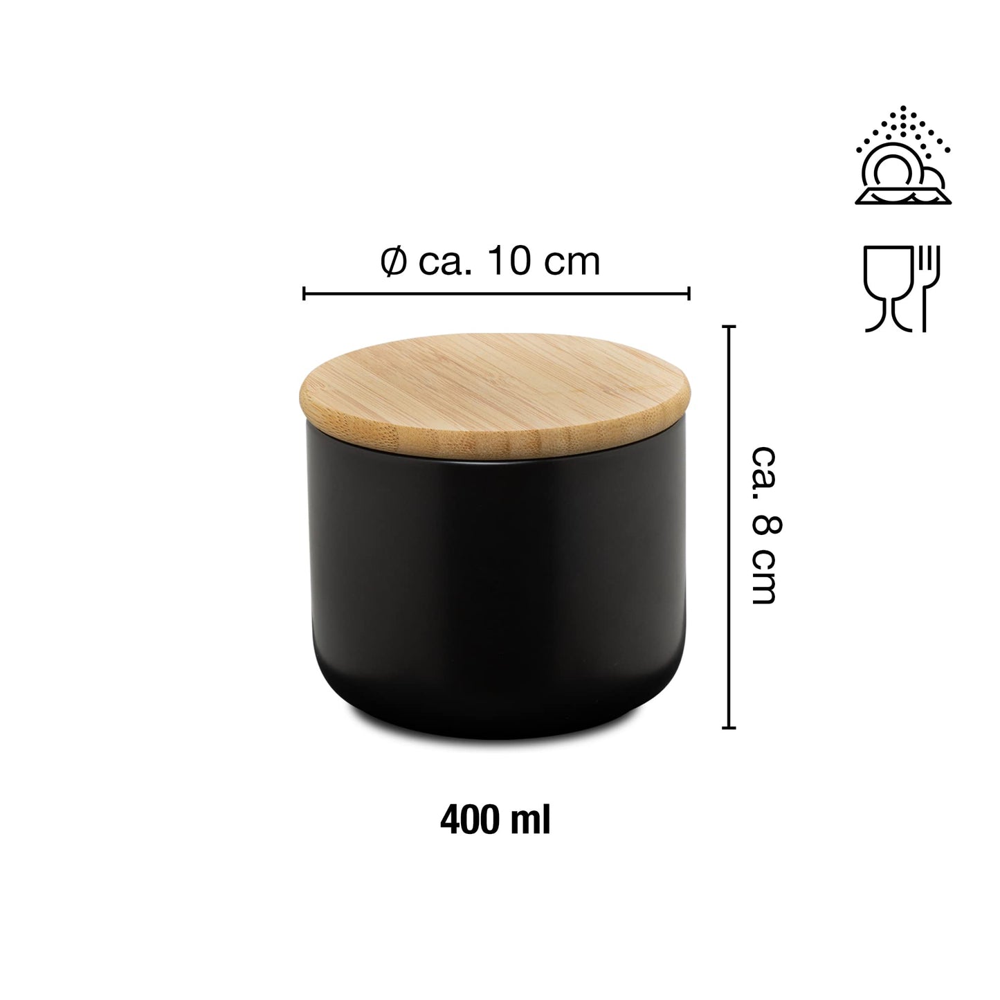Moritz & Moritz 3x Vorratsdosen Schwarz 400ml, 600ml & 900 ml - Beschreibbar – 3x Keksdosen Keramik mit Deckel aus Bambus – Keramik Aufbewahrungsdose