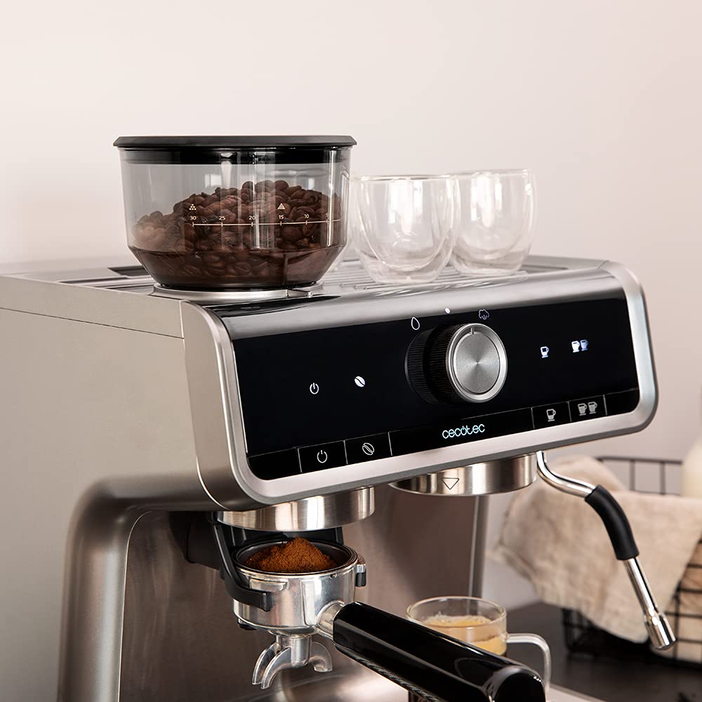 Cecotec Espressomaschine Barista Power Espresso 20 Barista Maestro, 2250 W, 20 Bar, Manometer und 2 Thermoblocks, Kaffeebohnenbehälter, 20-stufiges Mahlwerk, Dampfauslass