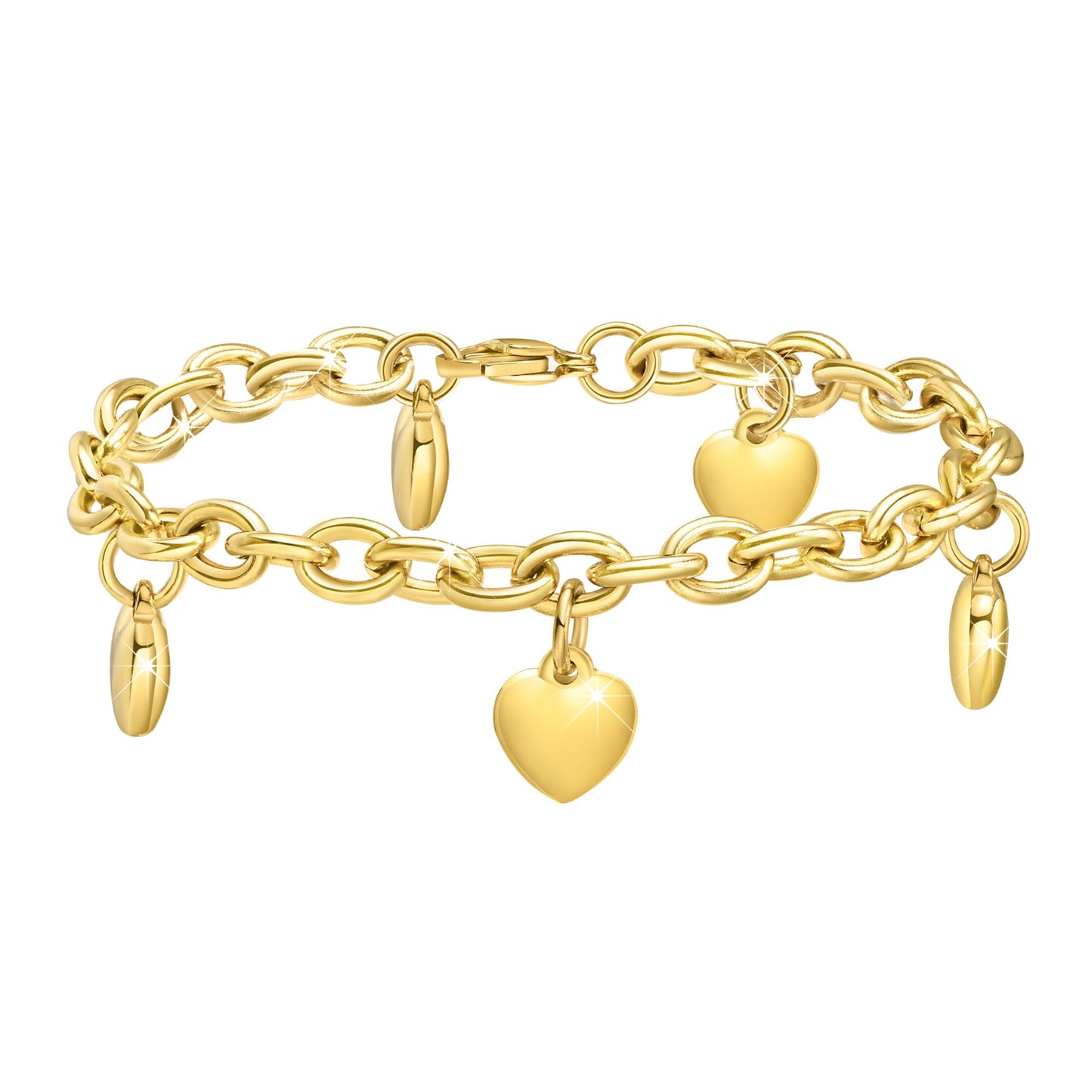Silver Heart Bracelet for Women – Stainless Steel Chain with Heart Charms