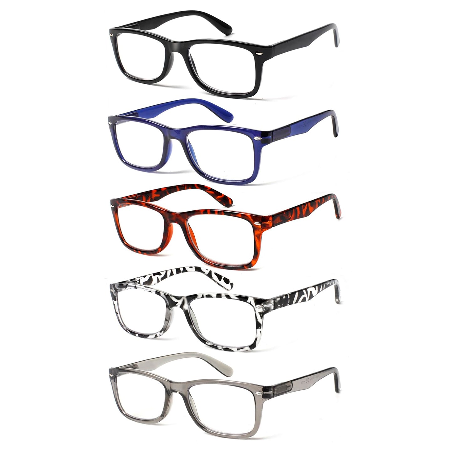 COJWIS 5 Pack Lesebrille Blaulichtfilter Brille Herren Damen Schwarz Leser Computer Brillen Feder Scharnier Lesebrillen (5 Schwarz, 2.75, Dioptrien)