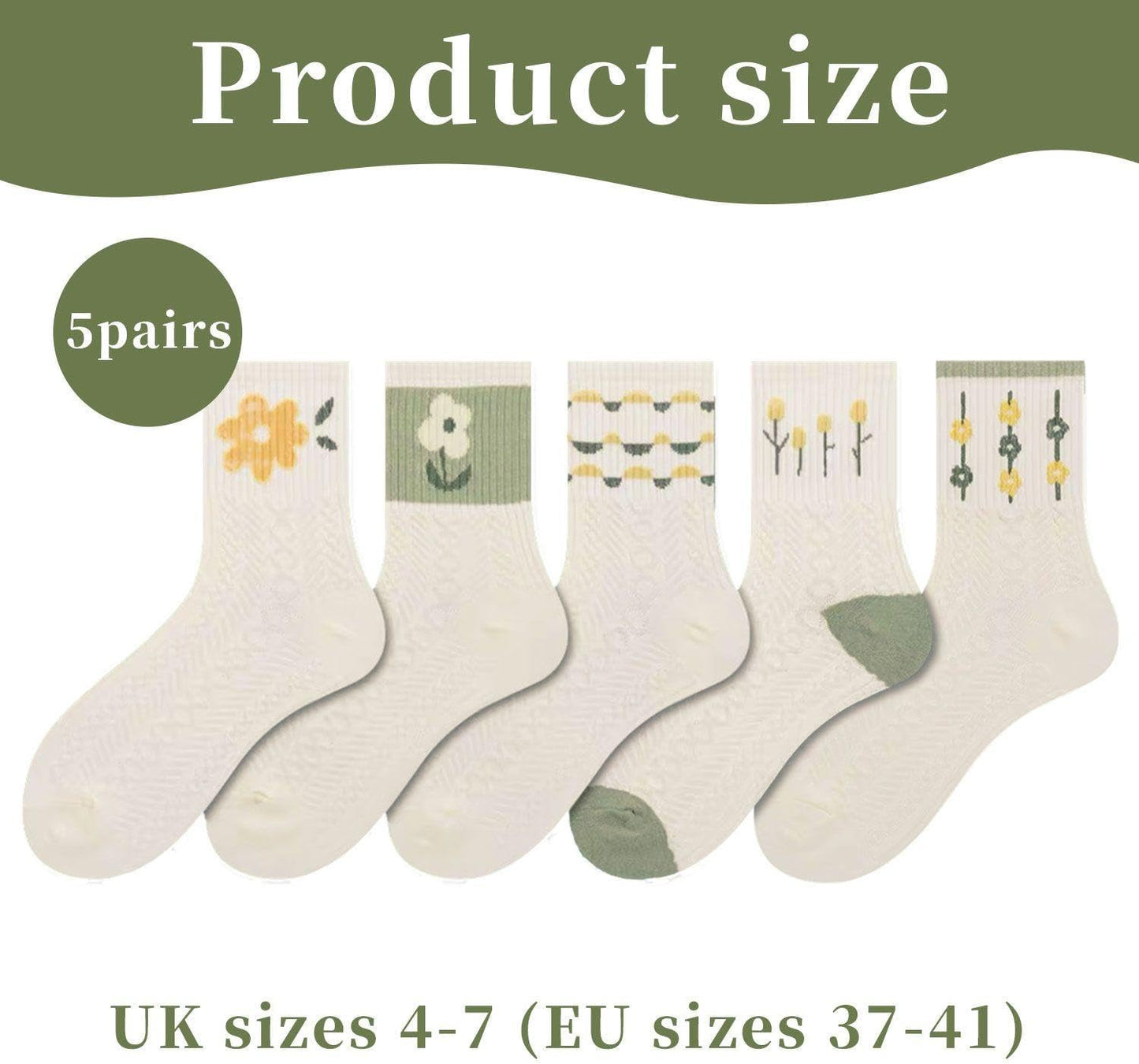 5 Pairs Women's Floral Socks – Mid-Calf, Soft, Durable, and Fashionable Accessories