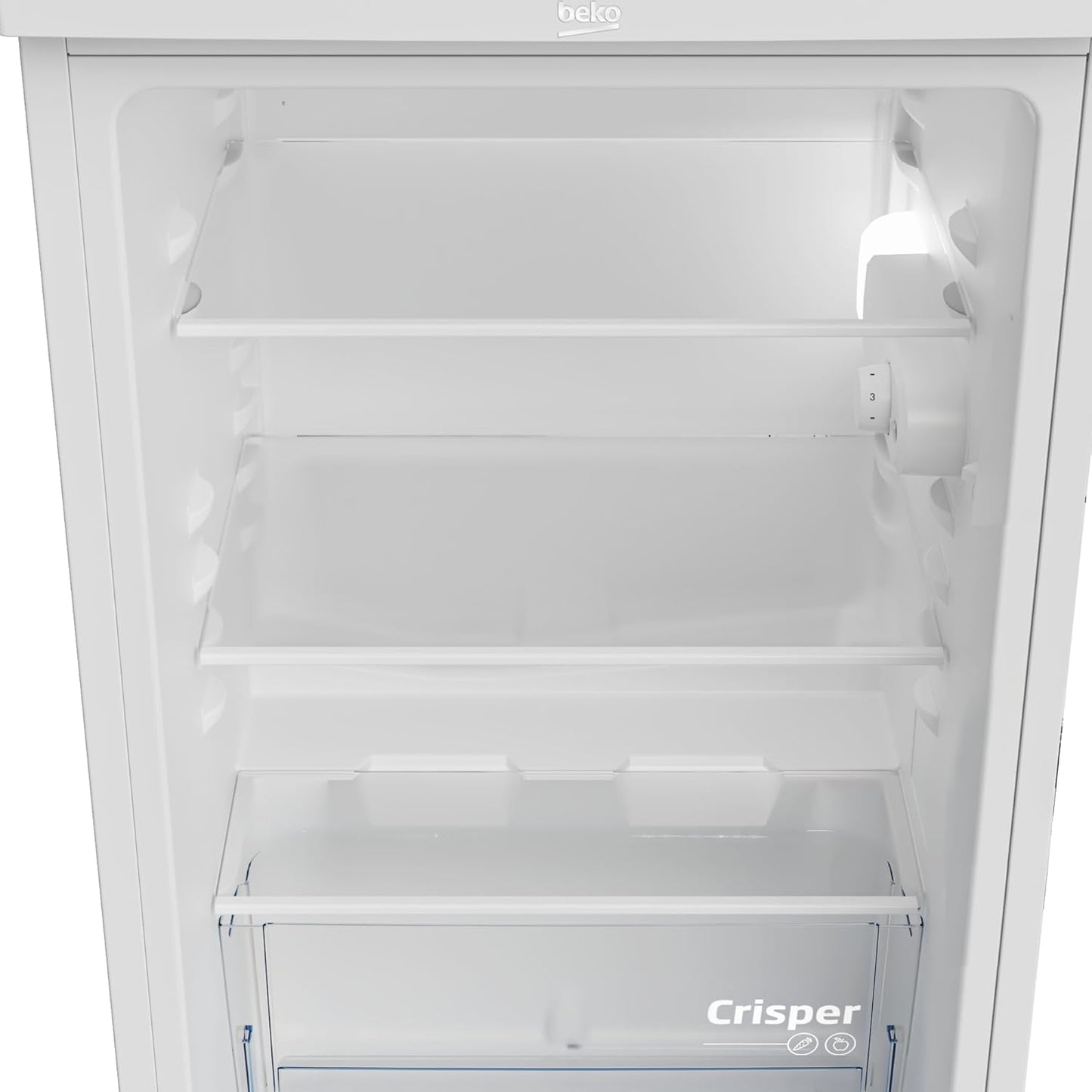 Beko TS190040N freestanding refrigerator, 88 l total capacity, reversible door hinge, good lighting in the device, 38 dB, robust glass shelves, white