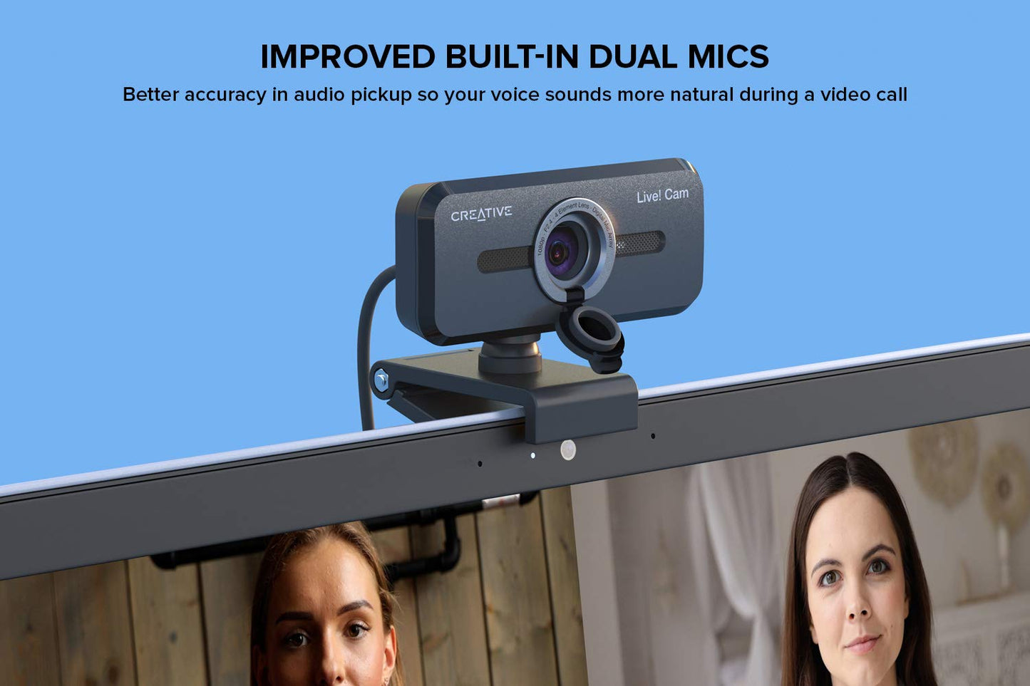 Creative Live! Cam Sync 1080p V2 Full HD-Weitwinkel-USB-Webcam mit automatischer Stummschaltung und Rauschunterdrückung für Videogespräche, verbessertes integriertes Dual-Mikrofon, für Zoom, Skype