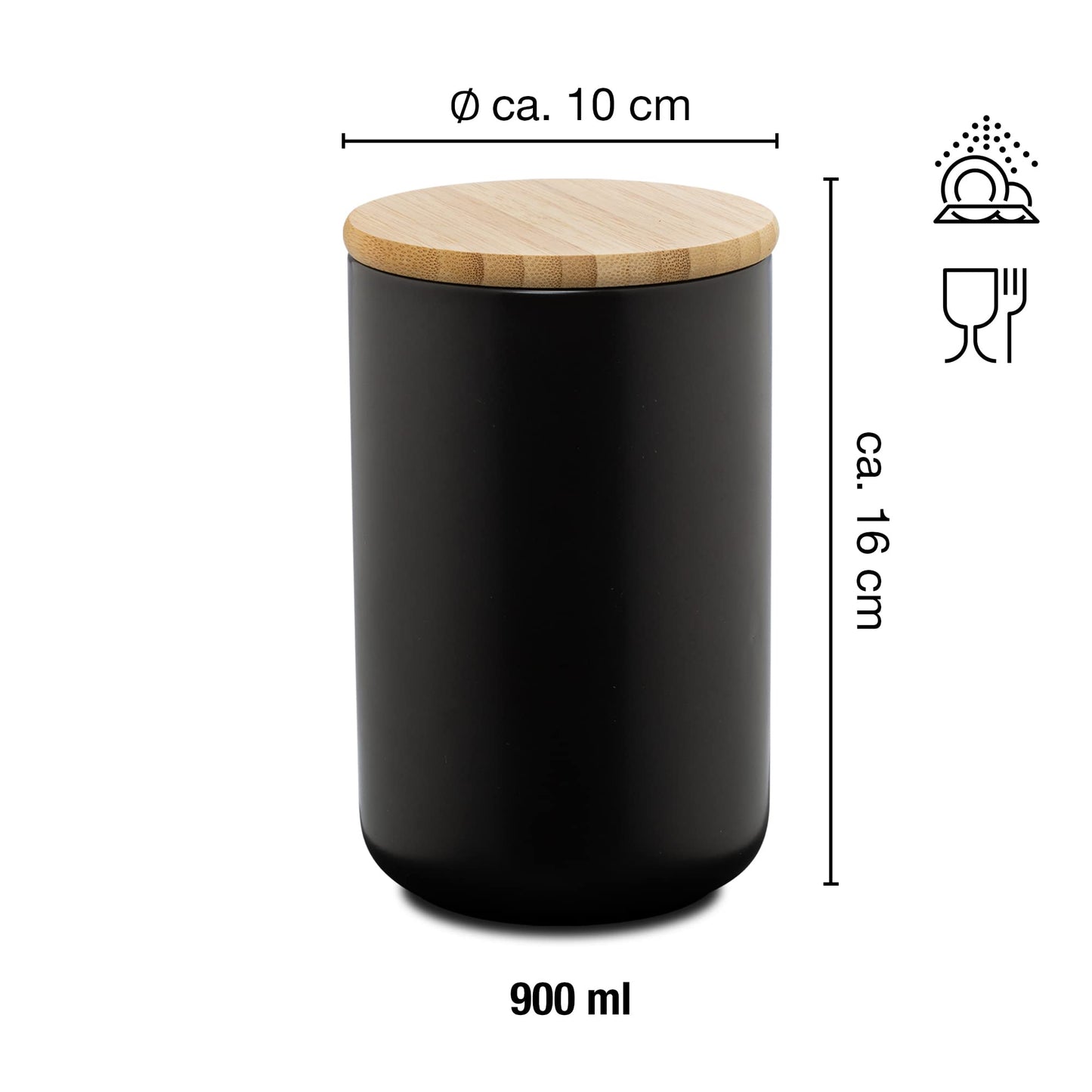 Moritz & Moritz 3x Vorratsdosen Schwarz 400ml, 600ml & 900 ml - Beschreibbar – 3x Keksdosen Keramik mit Deckel aus Bambus – Keramik Aufbewahrungsdose