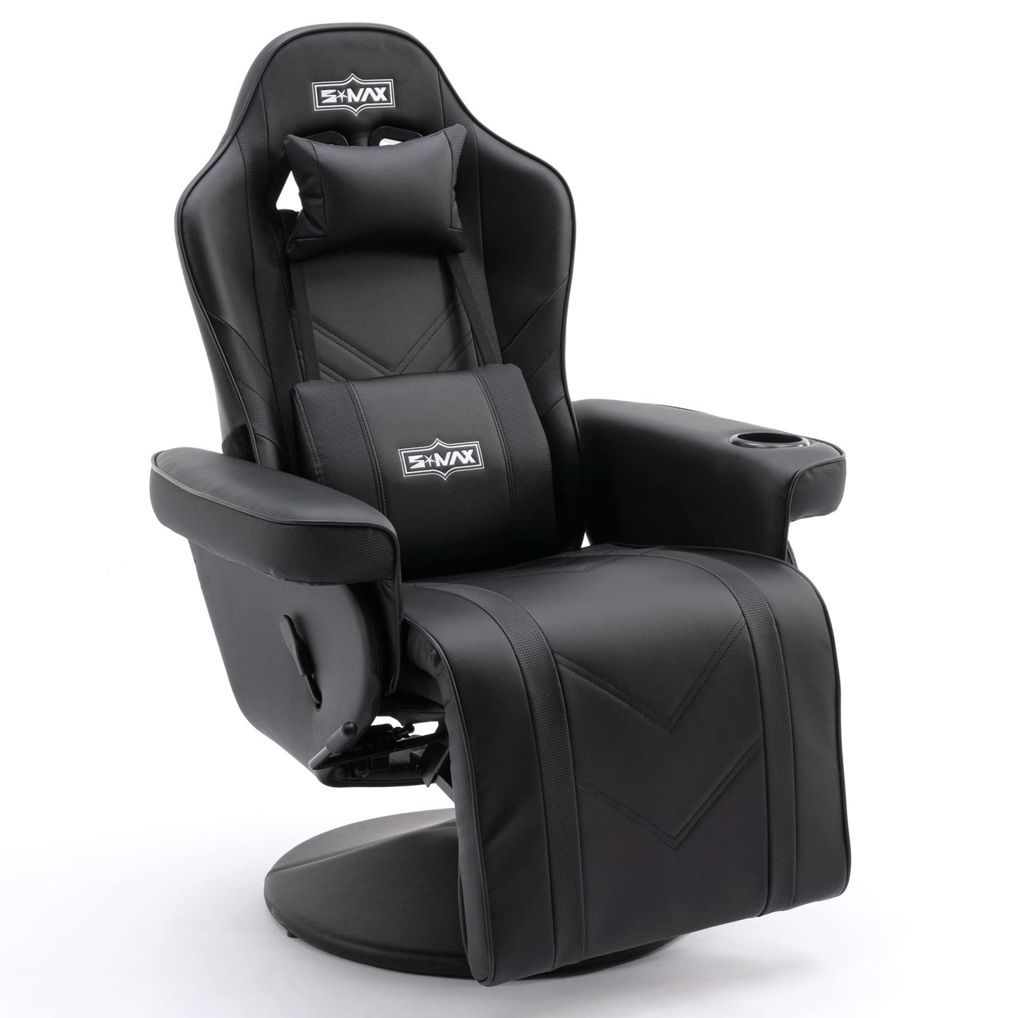S*MAX Gaming Stuhl mit Fußstütze Gaming Sessel hoher Rückenlehne mit Verstellbarer Rückenlehne Becherhalter Seitentasche Gaming Stühle für Erwachsene Schwarz